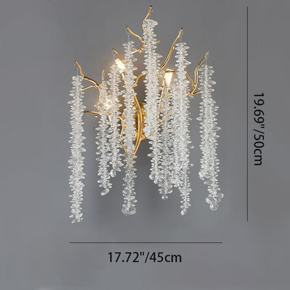 Contemporary Luxury Tree Branches Tassel Crystal Aluminum 3-Light Wall Sconce Lamp For Living Room