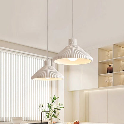 Traditional French Conical Pleated Resin 1-Light Pendant Light For Living Room