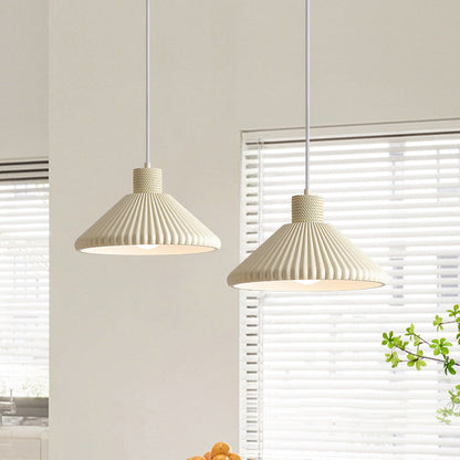 Traditional French Conical Pleated Resin 1-Light Pendant Light For Living Room