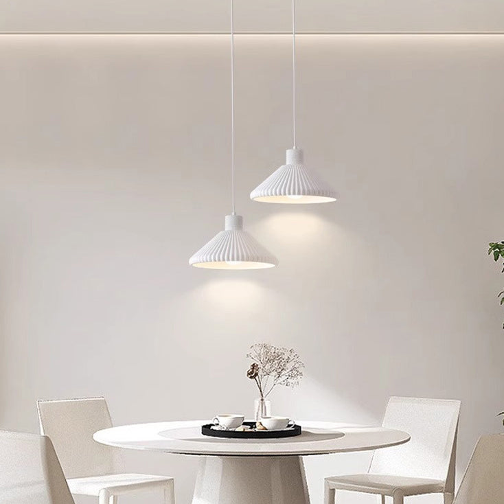 Traditional French Conical Pleated Resin 1-Light Pendant Light For Living Room