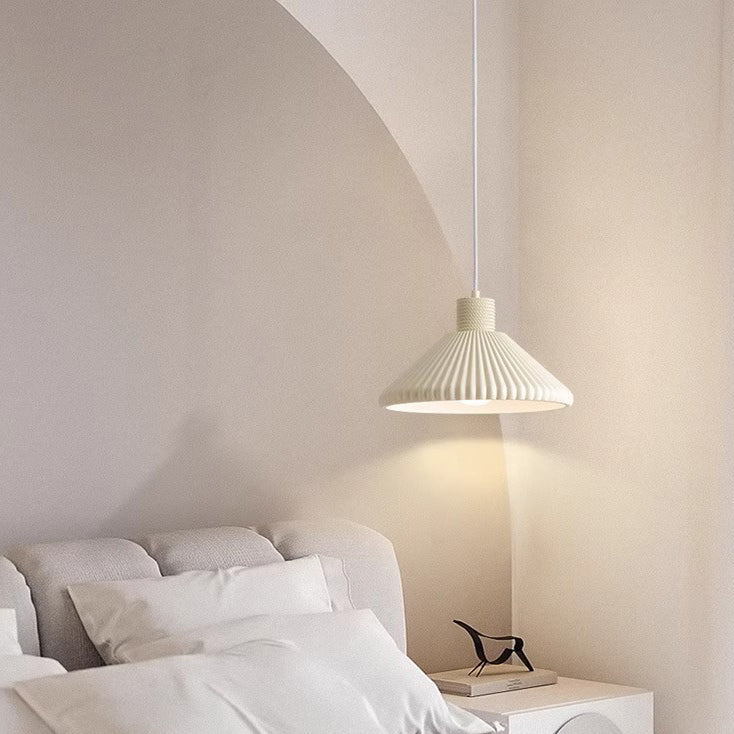Traditional French Conical Pleated Resin 1-Light Pendant Light For Living Room