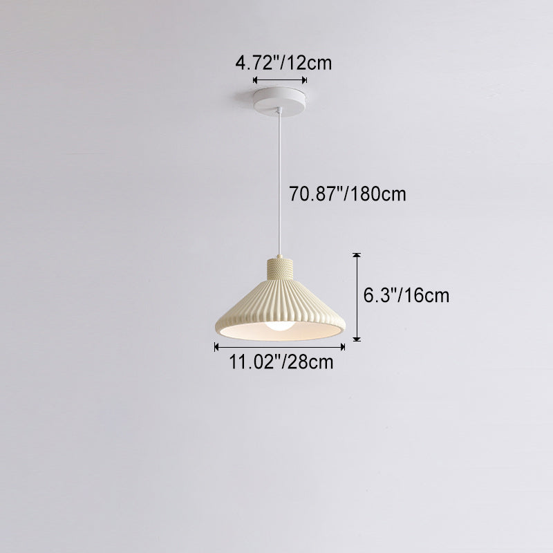 Traditional French Conical Pleated Resin 1-Light Pendant Light For Living Room