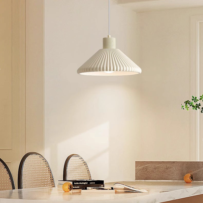 Traditional French Conical Pleated Resin 1-Light Pendant Light For Living Room