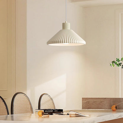 Traditional French Conical Pleated Resin 1-Light Pendant Light For Living Room