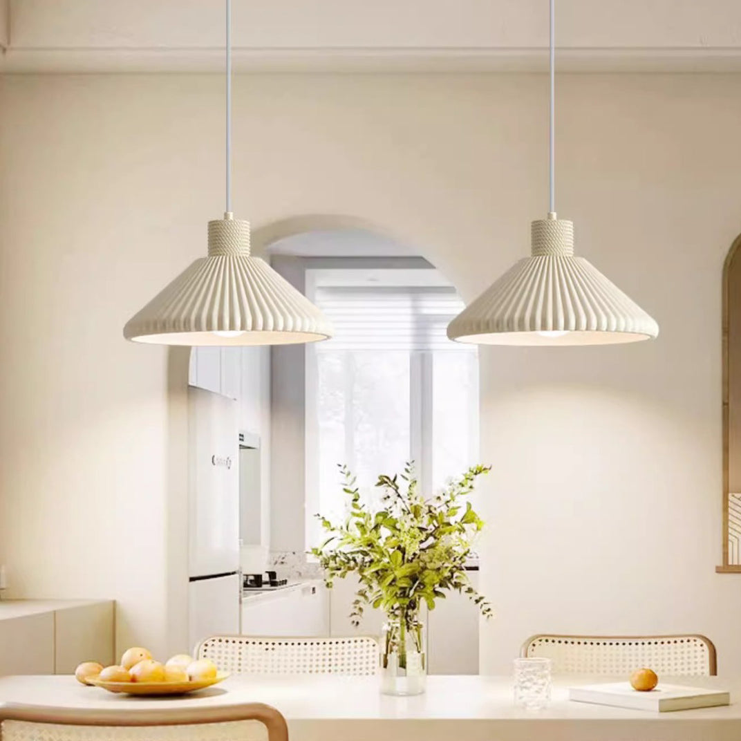 Traditional French Conical Pleated Resin 1-Light Pendant Light For Living Room