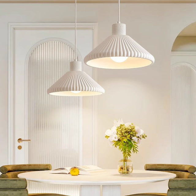 Traditional French Conical Pleated Resin 1-Light Pendant Light For Living Room