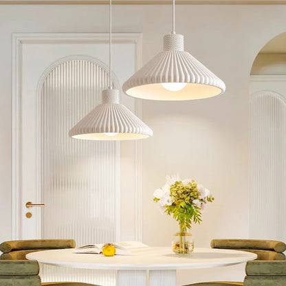Traditional French Conical Pleated Resin 1-Light Pendant Light For Living Room