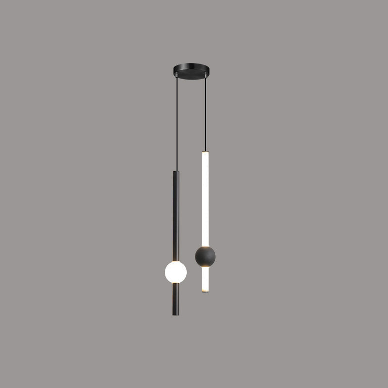 Modern Minimalist Vertical Rods Round Ball Iron Acrylic LED Chandelier For Dining Room