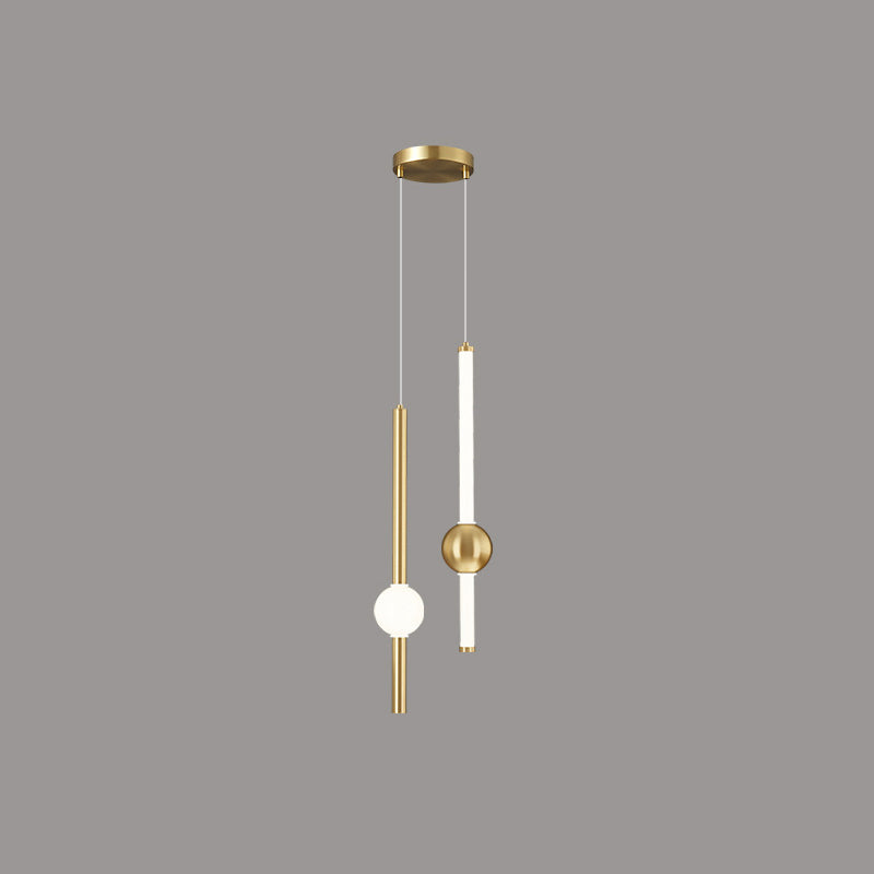 Modern Minimalist Vertical Rods Round Ball Iron Acrylic LED Chandelier For Dining Room