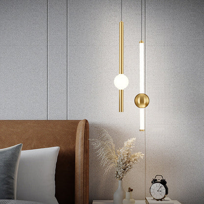 Modern Minimalist Vertical Rods Round Ball Iron Acrylic LED Chandelier For Dining Room