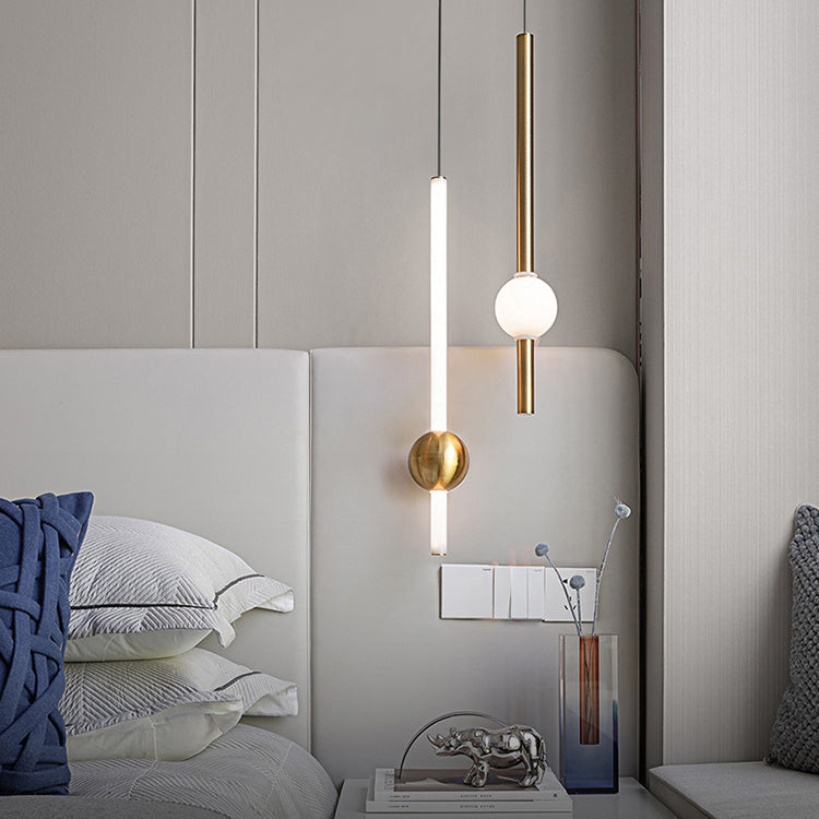 Modern Minimalist Vertical Rods Round Ball Iron Acrylic LED Chandelier For Dining Room