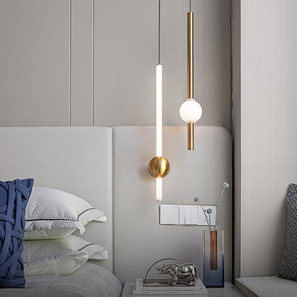 Modern Minimalist Vertical Rods Round Ball Iron Acrylic LED Chandelier For Dining Room