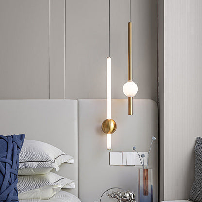 Modern Minimalist Vertical Rods Round Ball Iron Acrylic LED Chandelier For Dining Room