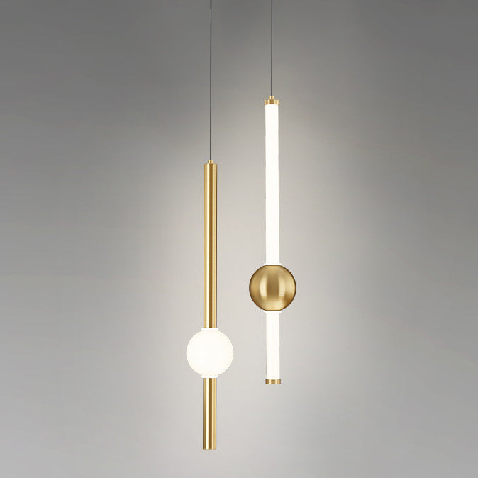 Modern Minimalist Vertical Rods Round Ball Iron Acrylic LED Chandelier For Dining Room
