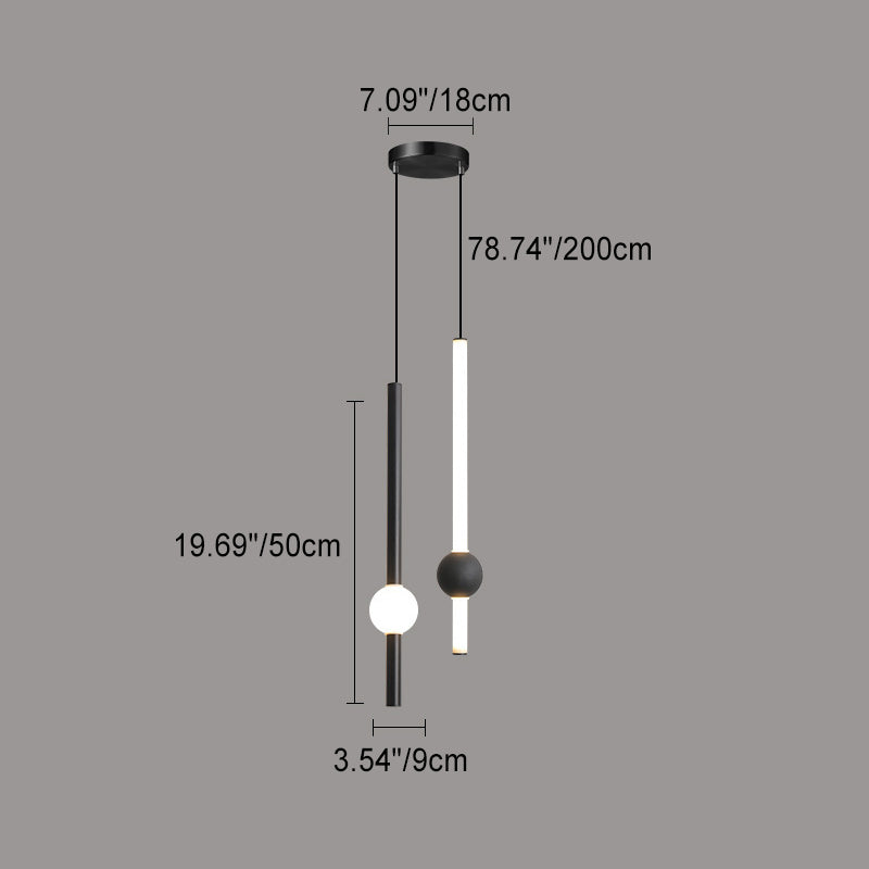 Modern Minimalist Vertical Rods Round Ball Iron Acrylic LED Chandelier For Dining Room