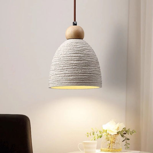 Contemporary Industrial Cement Wood Fillet Cone Shaped 1-Light Pendant Light For Living Room
