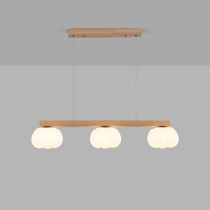Contemporary Nordic Long Strip Linear Cotton Shape Wood PE 3/4-Light Chandelier Island Light For Dining Room