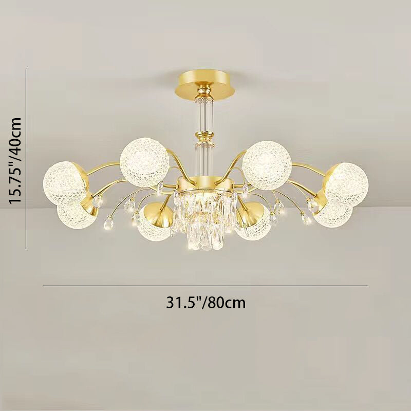 Contemporary Luxury Iron Crystal Glass Ball Branches 6/8/10/12-Light Chandelier For Living Room