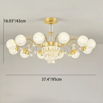 Contemporary Luxury Iron Crystal Glass Ball Branches 6/8/10/12-Light Chandelier For Living Room