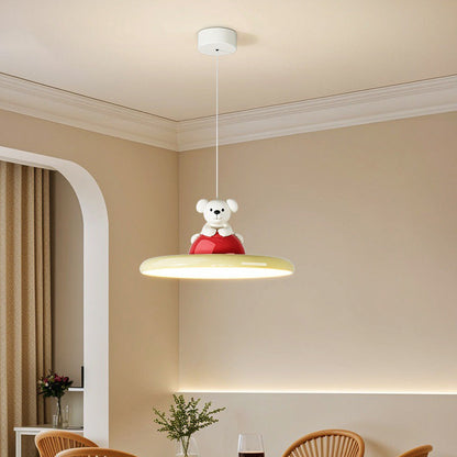 Contemporary Creative Cartoon Kids Bear Circle Iron Acrylic LED Pendant Light For Bedroom