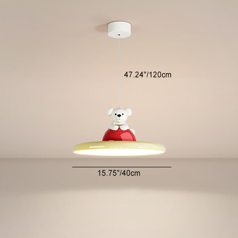 Contemporary Creative Cartoon Kids Bear Circle Iron Acrylic LED Pendant Light For Bedroom