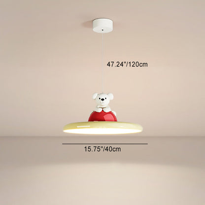 Contemporary Creative Cartoon Kids Bear Circle Iron Acrylic LED Pendant Light For Bedroom