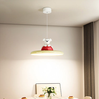 Contemporary Creative Cartoon Kids Bear Circle Iron Acrylic LED Pendant Light For Bedroom