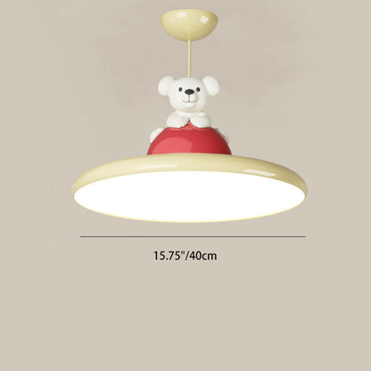 Contemporary Creative Cartoon Kids Bear Circle Iron Acrylic LED Semi-Flush Mount Lighting For Bedroom