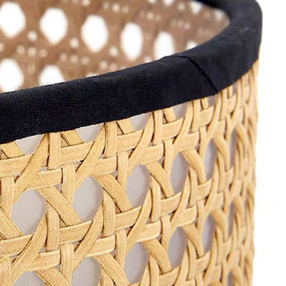 Contemporary Retro Weave Rattan Drum Shape Iron 1-Light Table Lamp For Bedroom