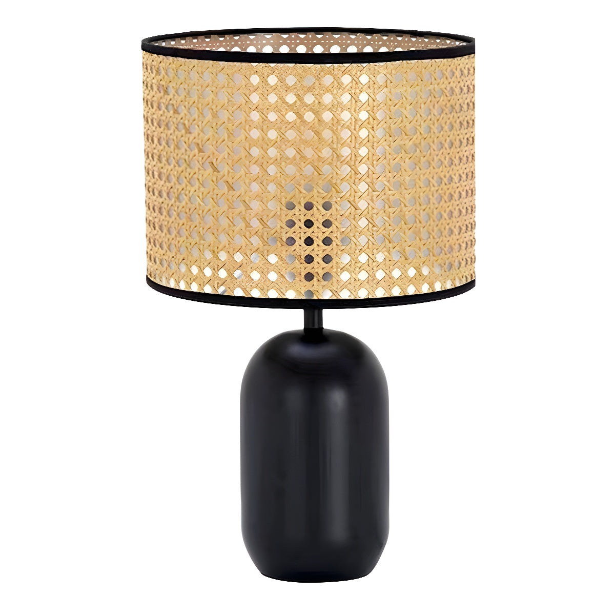 Contemporary Retro Weave Rattan Drum Shape Iron 1-Light Table Lamp For Bedroom