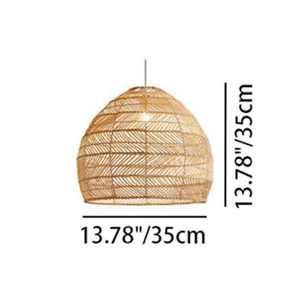 Contemporary Boho Wood Grain Hollow Basket Rattan 1 - Light Pendant Light For Dining Room
