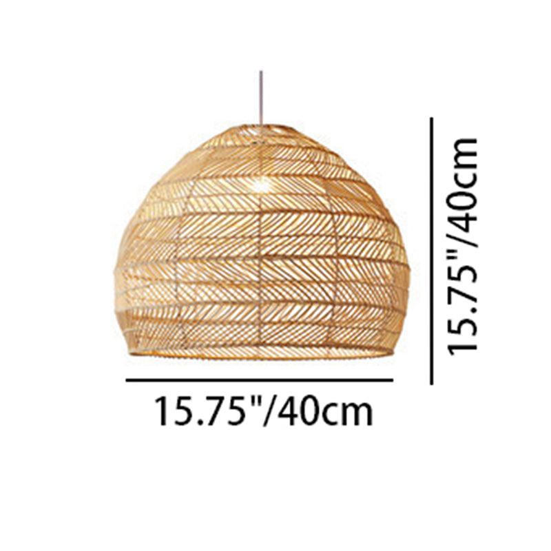Contemporary Boho Wood Grain Hollow Basket Rattan 1 - Light Pendant Light For Dining Room