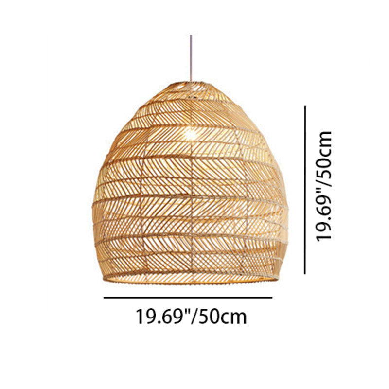 Contemporary Boho Wood Grain Hollow Basket Rattan 1 - Light Pendant Light For Dining Room