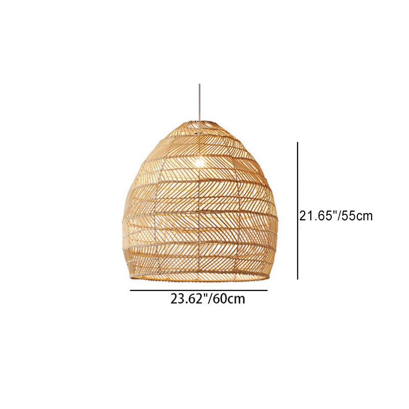 Contemporary Boho Wood Grain Hollow Basket Rattan 1 - Light Pendant Light For Dining Room