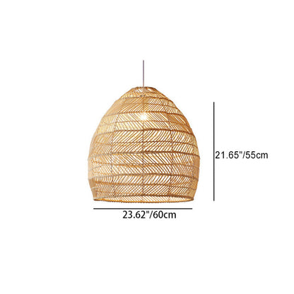 Contemporary Boho Wood Grain Hollow Basket Rattan 1 - Light Pendant Light For Dining Room