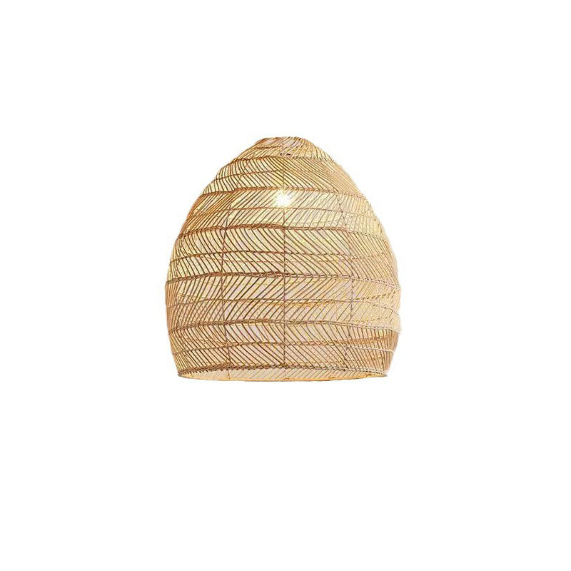 Contemporary Boho Wood Grain Hollow Basket Rattan 1 - Light Pendant Light For Dining Room