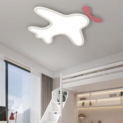 Contemporary Creative Kids Cartoon Airplane Bear Iron Aluminum Acrylic LED Flush Mount Ceiling For Bedroom