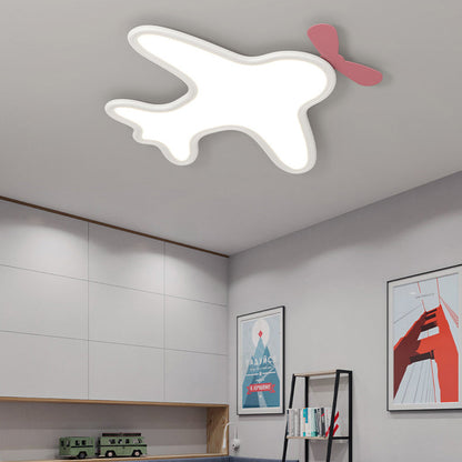 Contemporary Creative Kids Cartoon Airplane Bear Iron Aluminum Acrylic LED Flush Mount Ceiling For Bedroom
