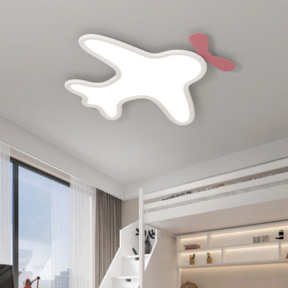Contemporary Creative Kids Cartoon Airplane Bear Iron Aluminum Acrylic LED Flush Mount Ceiling For Bedroom