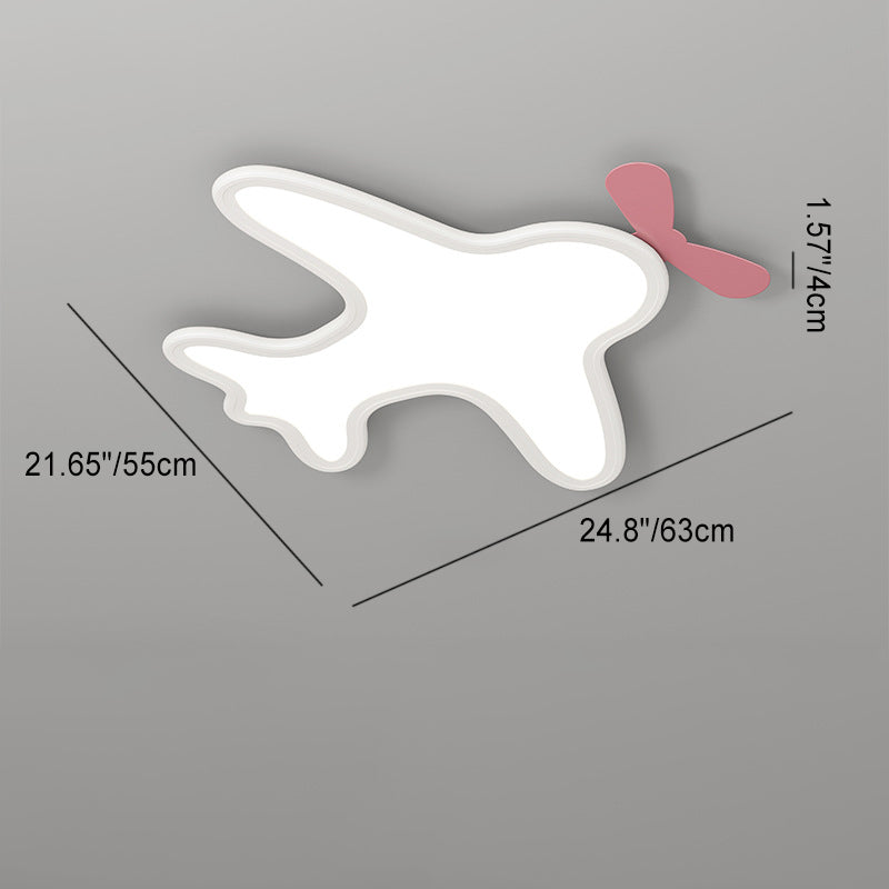 Contemporary Creative Kids Cartoon Airplane Bear Iron Aluminum Acrylic LED Flush Mount Ceiling For Bedroom