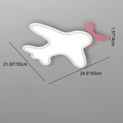 Contemporary Creative Kids Cartoon Airplane Bear Iron Aluminum Acrylic LED Flush Mount Ceiling For Bedroom