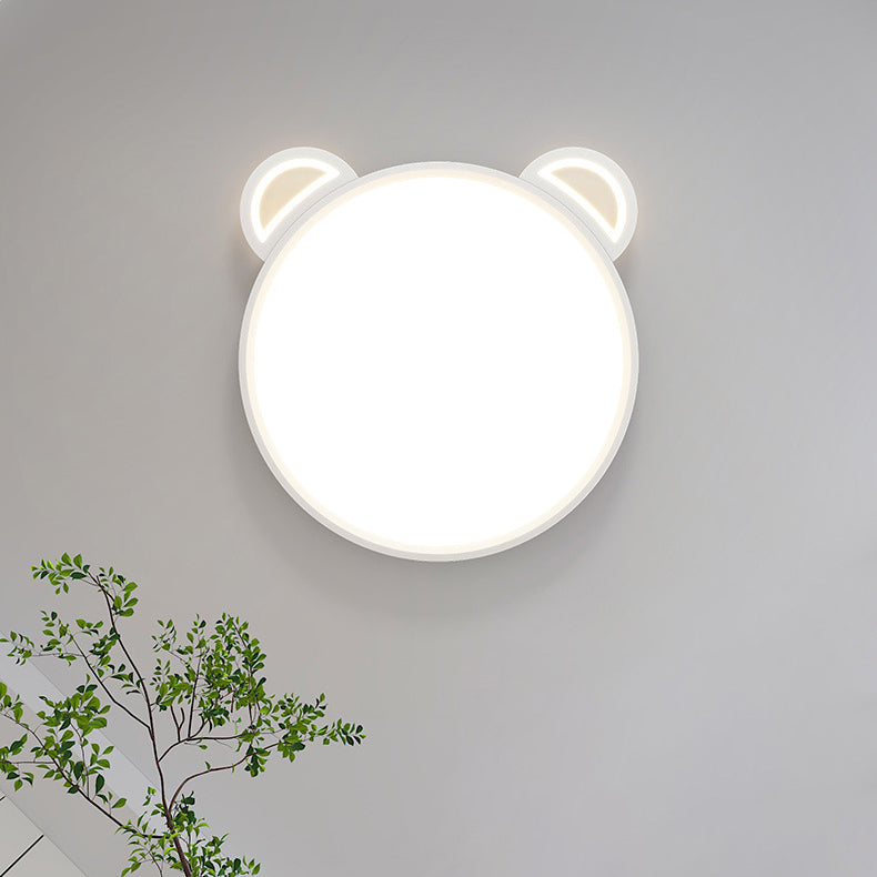 Contemporary Creative Kids Cartoon Airplane Bear Iron Aluminum Acrylic LED Flush Mount Ceiling For Bedroom