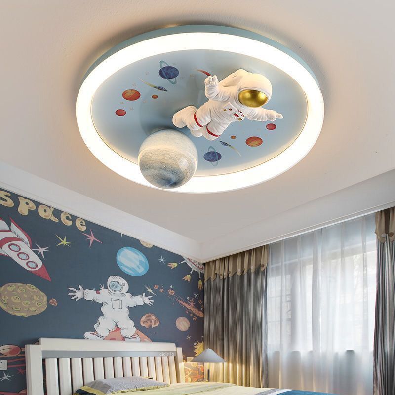 Contemporary Creative Cartoon Kids Space Astronaut Resin Iron Acrylic LED Flush Mount Lighting For Bedroom