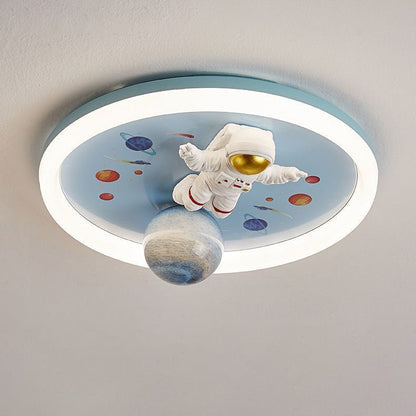 Contemporary Creative Cartoon Kids Space Astronaut Resin Iron Acrylic LED Flush Mount Lighting For Bedroom