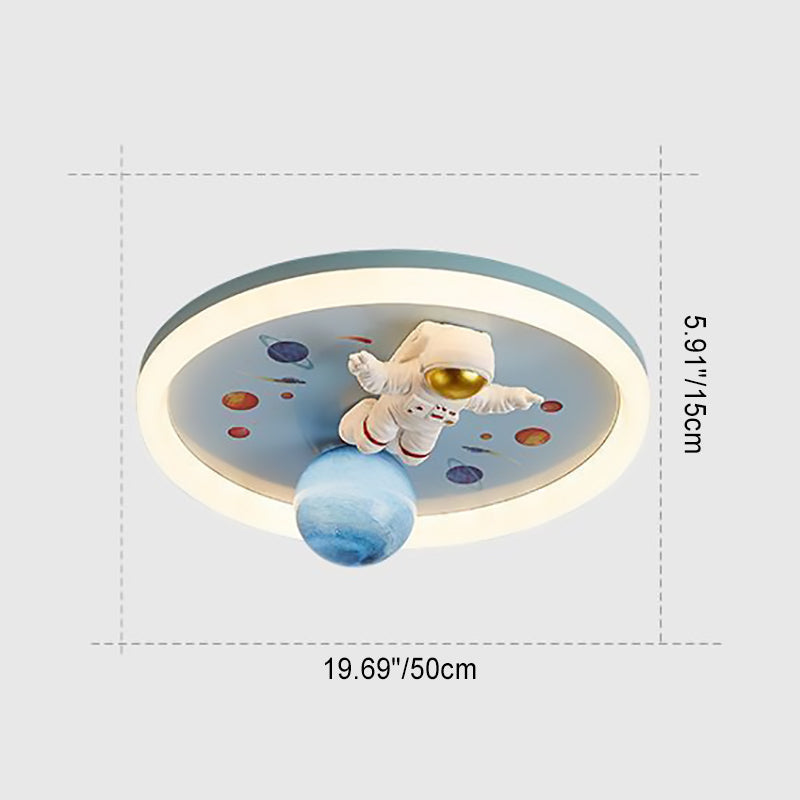Contemporary Creative Cartoon Kids Space Astronaut Resin Iron Acrylic LED Flush Mount Lighting For Bedroom