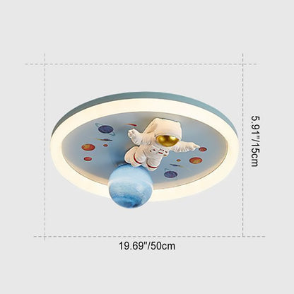 Contemporary Creative Cartoon Kids Space Astronaut Resin Iron Acrylic LED Flush Mount Lighting For Bedroom