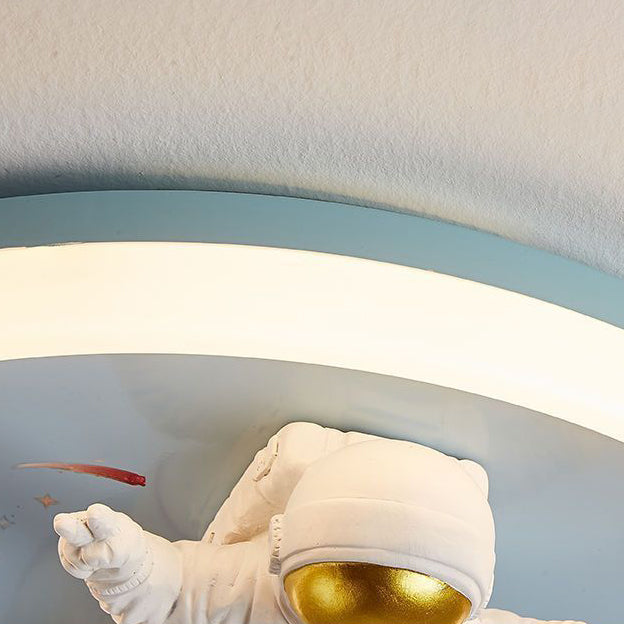 Contemporary Creative Cartoon Kids Space Astronaut Resin Iron Acrylic LED Flush Mount Lighting For Bedroom