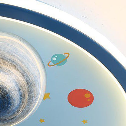 Contemporary Creative Cartoon Kids Space Astronaut Resin Iron Acrylic LED Flush Mount Lighting For Bedroom