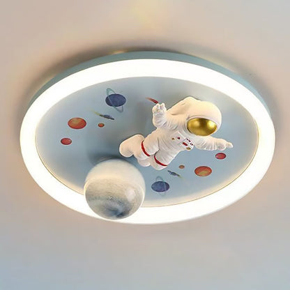 Contemporary Creative Cartoon Kids Space Astronaut Resin Iron Acrylic LED Flush Mount Lighting For Bedroom