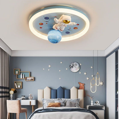 Contemporary Creative Cartoon Kids Space Astronaut Resin Iron Acrylic LED Flush Mount Lighting For Bedroom